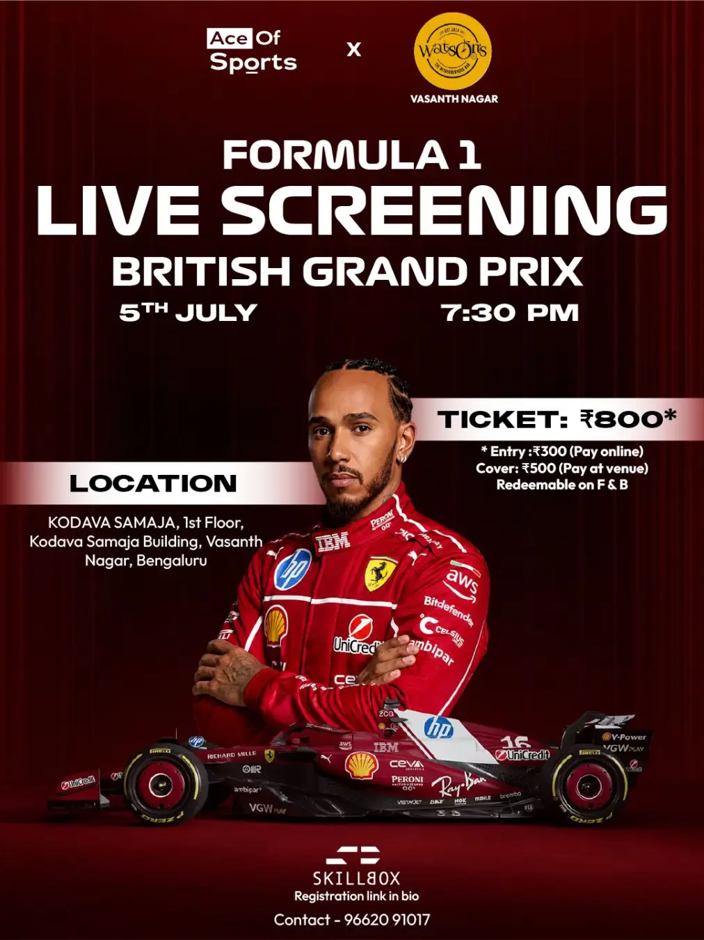 Formula 1 British Grand Prix | Live Screening | Watson’s Vasanth Nagar