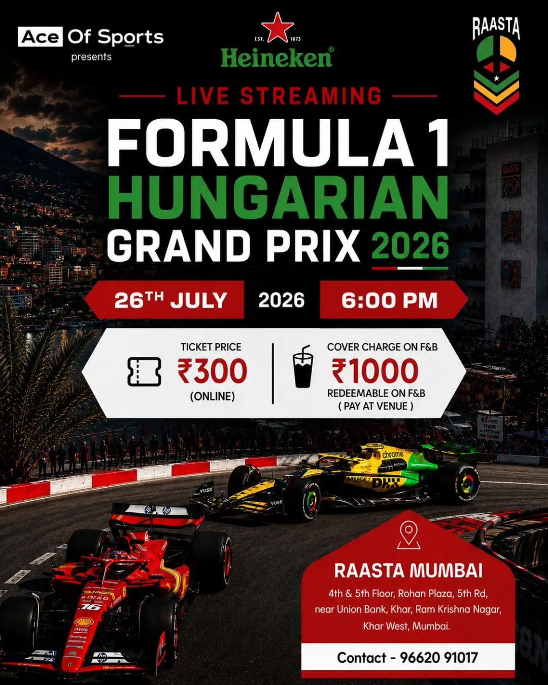F1 Hungarian Grand Prix | Live Screening | Raasta Bombay, Khar Mumbai.