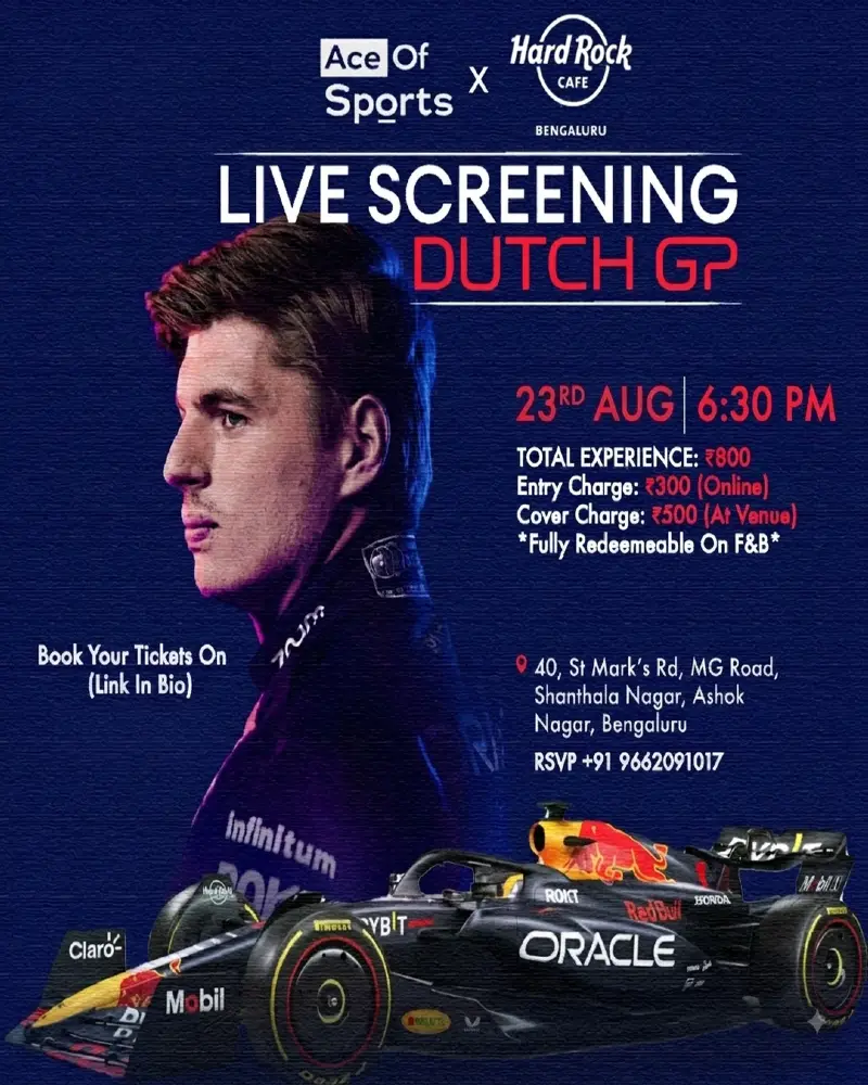 F1 Dutch Grand Prix | Live Screening | Hardrock Cafe, Banaglore.